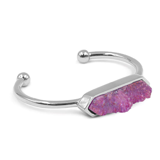 Bangle Collection - Silver Magenta Quartz Bracelet (Unique)