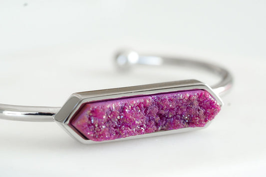 Bangle Collection - Silver Magenta Quartz Bracelet (Limited Edition)