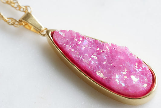 Druzy Collection - Blush Quartz Drop Necklace