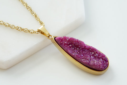 Druzy Collection - Magenta Quartz Drop Necklace (Limited Edition)