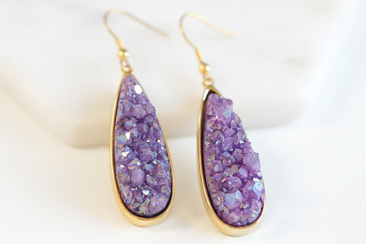 Druzy Collection - Royal Quartz Drop Earrings (Unique)