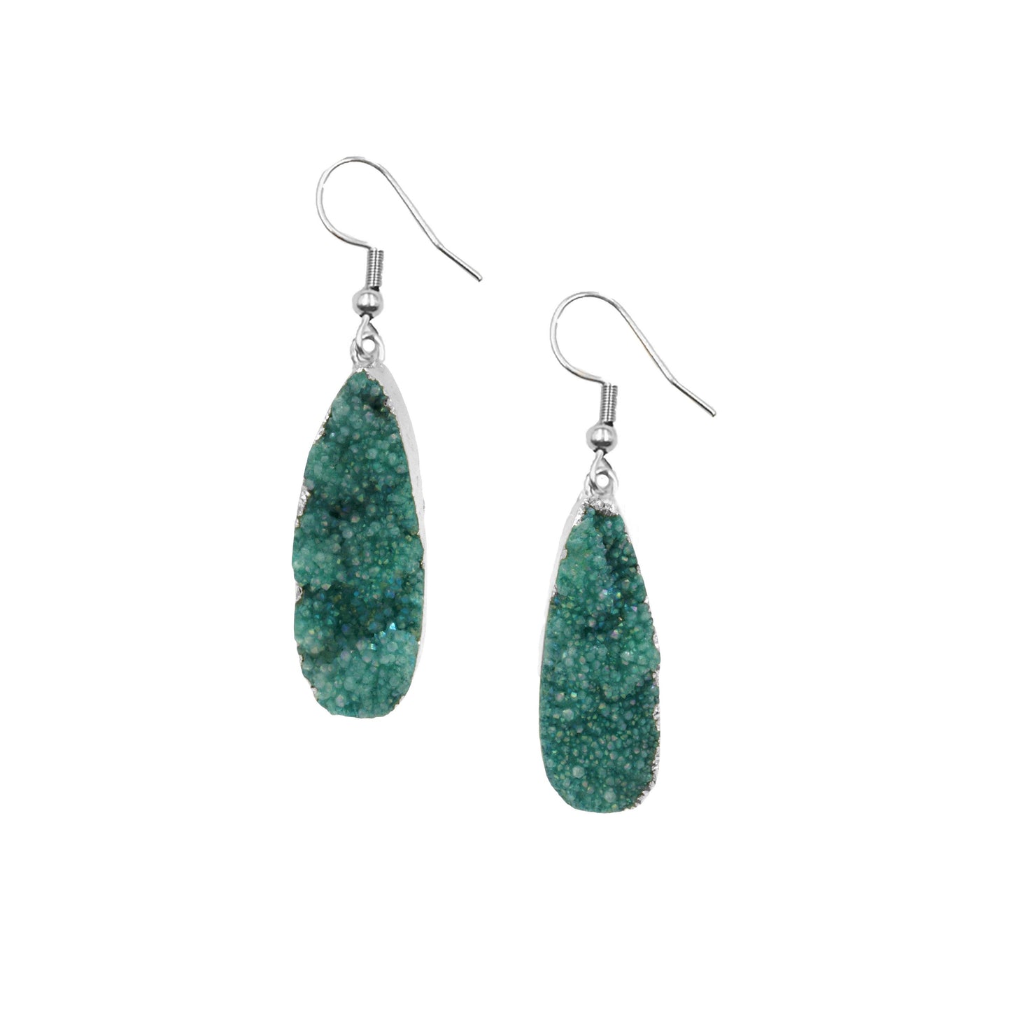 Druzy Collection - Silver Jade Drop Earrings