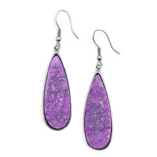 Druzy Collection - Silver Royal Quartz Drop Earrings