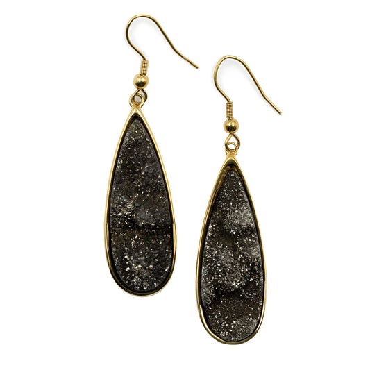 Druzy Collection - Raven Quartz Drop Earrings (Unique)