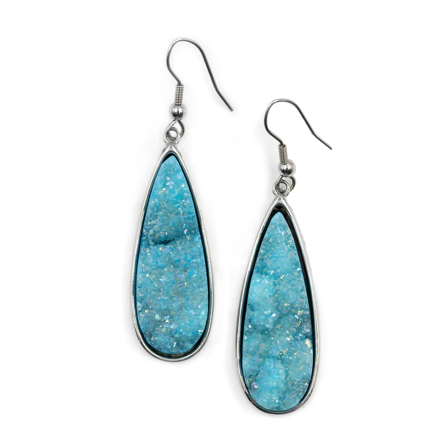 Druzy Collection - Silver Azure Quartz Drop Earrings (Unique)