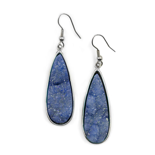 Druzy Collection - Silver Denim Quartz Drop Earrings (Unique)