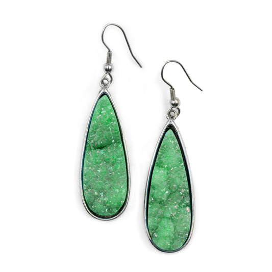 Druzy Collection - Silver Jade Quartz Drop Earrings (Unique)