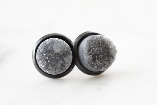 Stone Collection - Black Stormy Quartz Stud Earrings