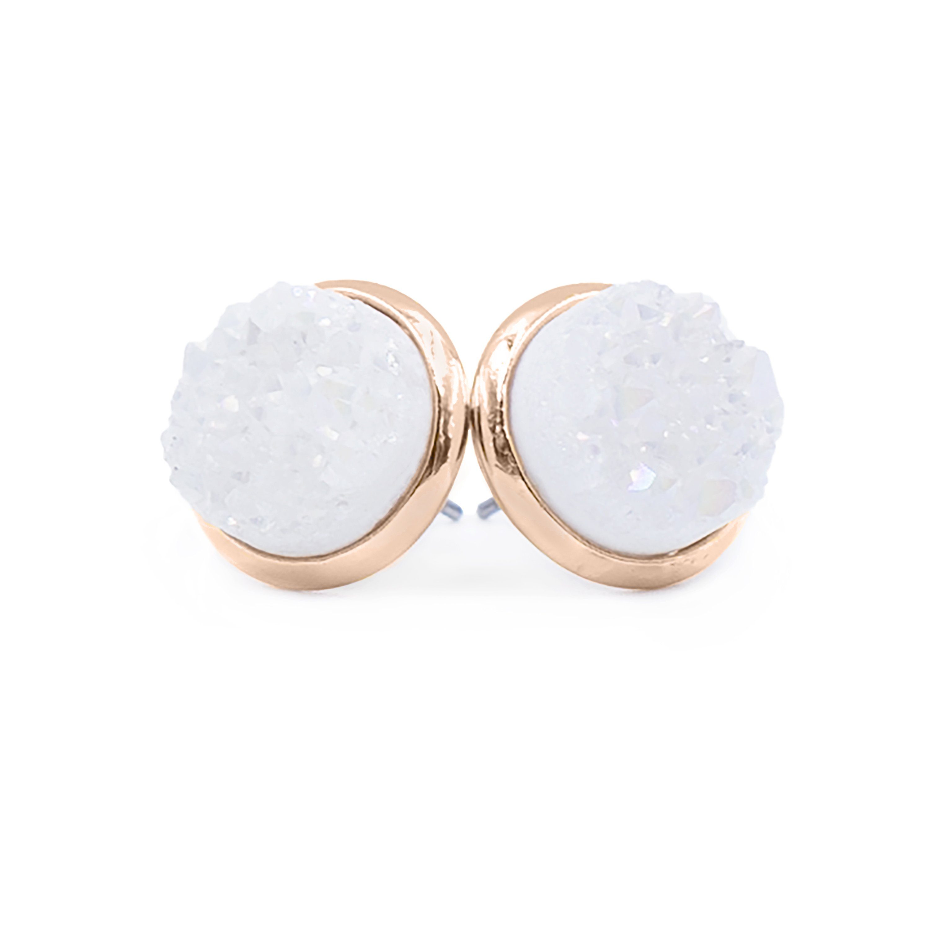 Rose Gold Druzy store Stud Earrings | Dainty Raw Stone Studs | Druzy Jewelry